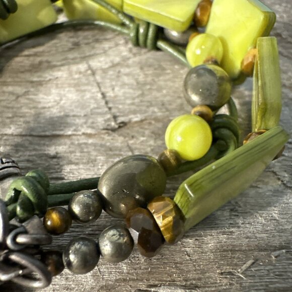 RETIRED Silpada Sterling Silver Bracelet Green MOP Pyrite Tiger Eye B1132 - Picture 3 of 13